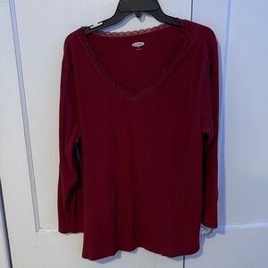 Old Navy Deep Red Lace Trim Long Sleeve Top